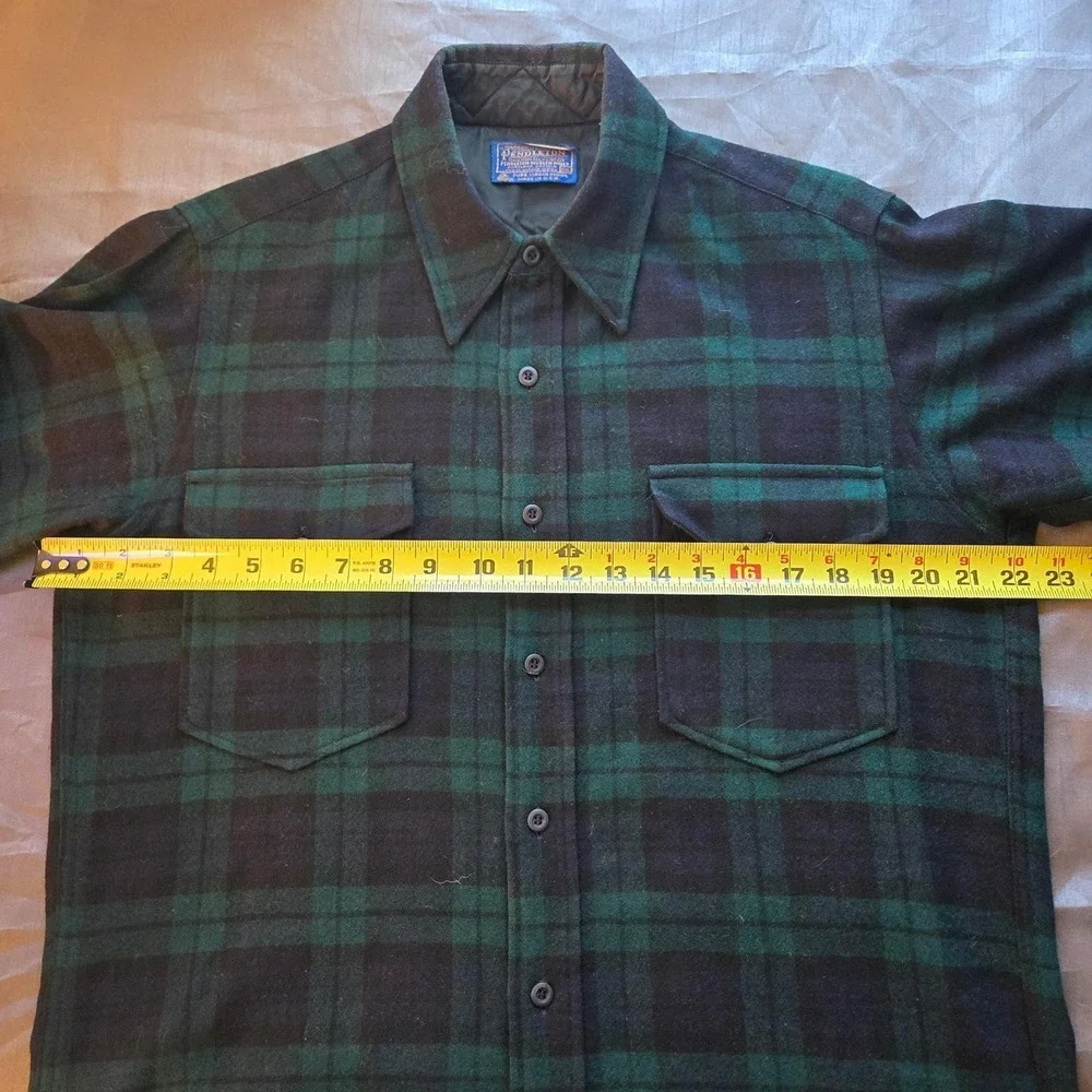Vtg 60's Pendleton Black Watch Tartan Wool Shirt‎ Men 15.5 Black Green Plaid USA